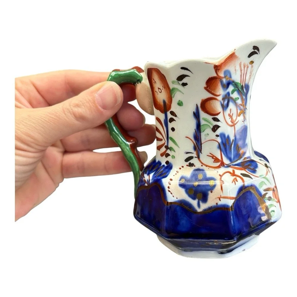 Early Gaudy Ironstone Pitcher With Unusual Handle - Ex. cond.